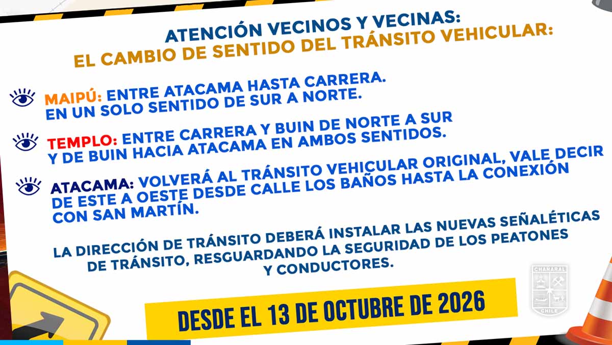 El cambio afectara principalmente a las calles Templo, Maipú y Atacama.